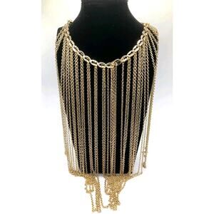 Anna & Ava Gold Tone Fringe Bib Cascading Collar Necklace Maximalist